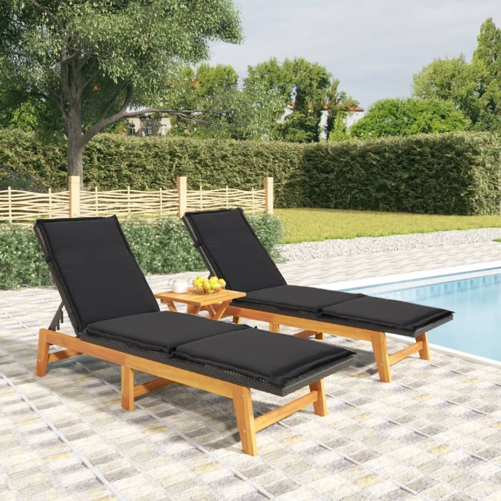 Sun Lounger Black and brown PE rattan 78.7 in length