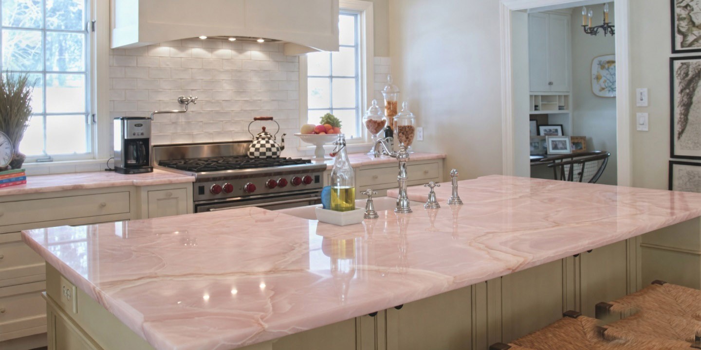Pink Onyx Kitchen Countertop – Exotic Translucent Stone Worktop for Luxury Homes