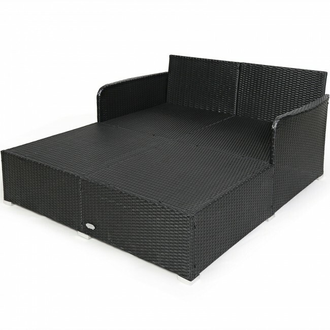 Costway Outdoor Patio Rattan Daybed Thick Pillow Cushioned Sofa Furniture Garden