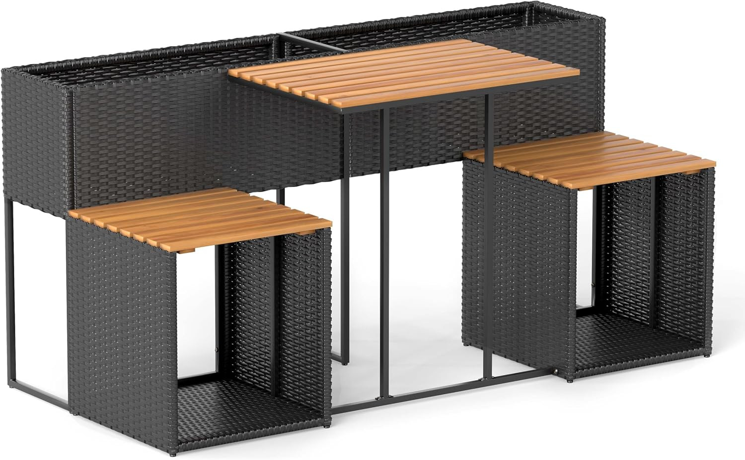 RELAX4LIFE Patio Furniture Set with Raised Garden Bed, Wicker Rattan Elevated Pl