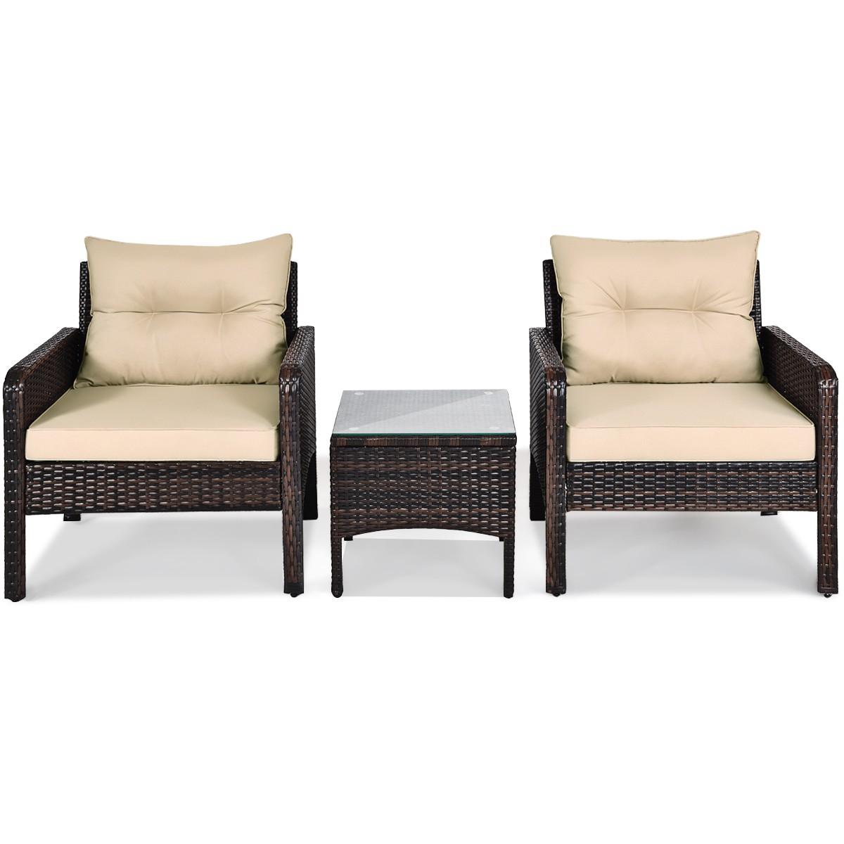 3PCS Outdoor Rattan Conversation Set Patio Garden Home Cushioned Sofa Yard