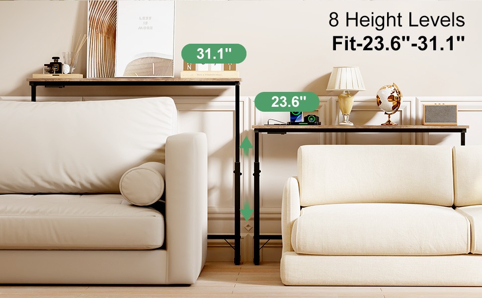 2 Pa 79″ Behind Couch Table with Adjustable Height Narrow Console Sofa