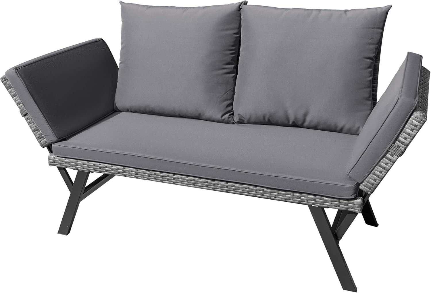 Outdoor Sofa Woven Rattan Patio Furniture, Convertible Daybed or Double Chair
