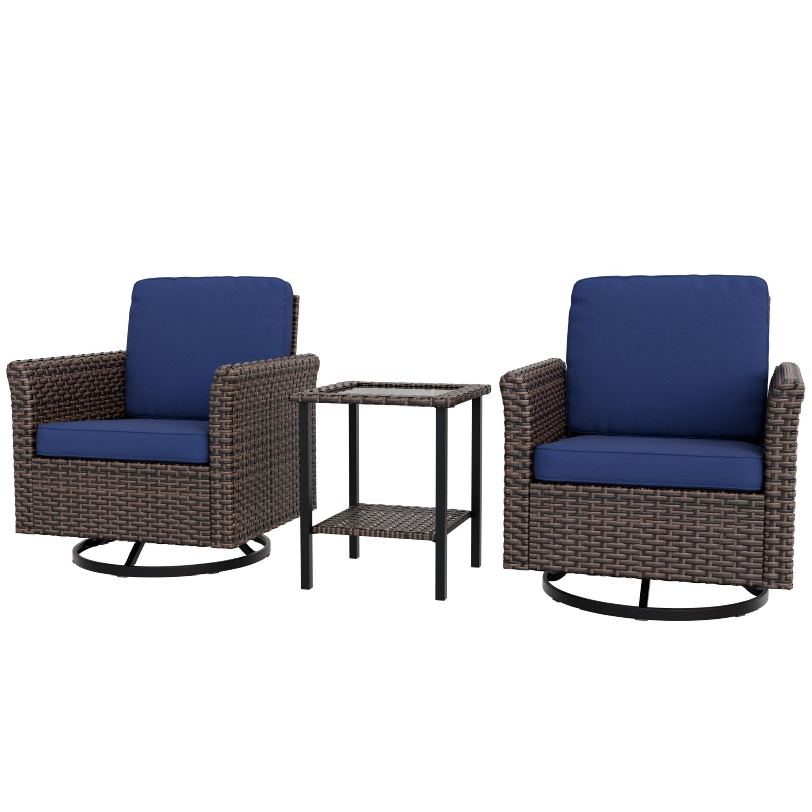 EAGLE PEAK Ocean Vista 3 Piece Outdoor Wicker Bistro Set Swivel Rocking Chairs