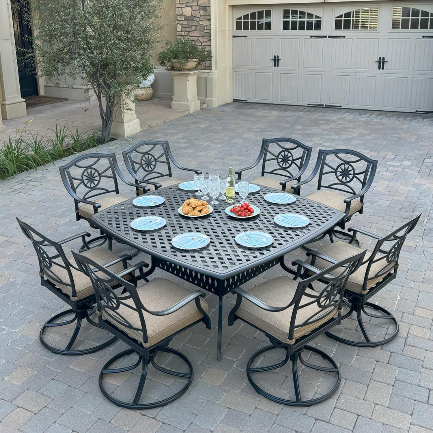 Ten Star 9 Pc Cast Aluminum Dining Set in Antique Bronze By Darlee