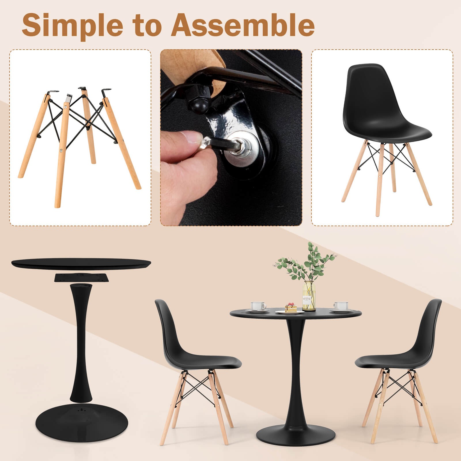 3PCS Dining Kitchen Set Modern Round Dining Table Chairs for Small Space