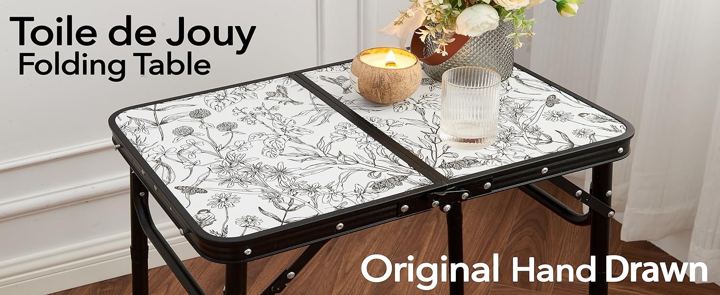 Small Cping Table, Vinta French Flowers Pattern Folding Table,