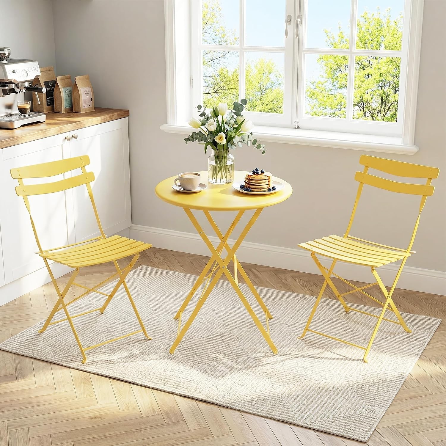 3-Piece Patio Bistro Set – Metal Frame Folding Patio Furniture, Outdoor/Indoor