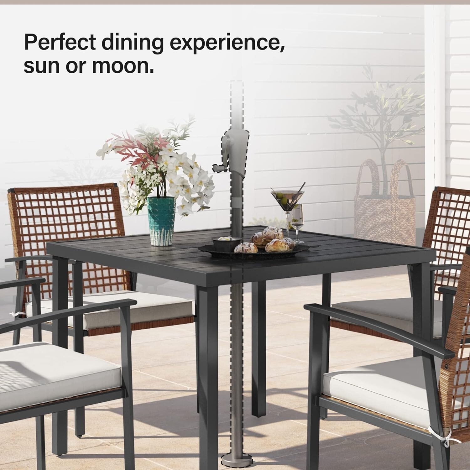 LAUSAINT HOME 5 Pieces Outdoor Wicker Dining Set, with 4 Chairs and 1 Table
