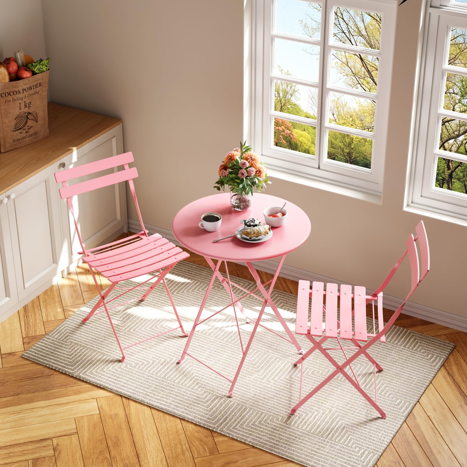 3-Piece Foldable Bistro Set Outdoor Patio Furniture w/2 Folding Chairs & 1 Table