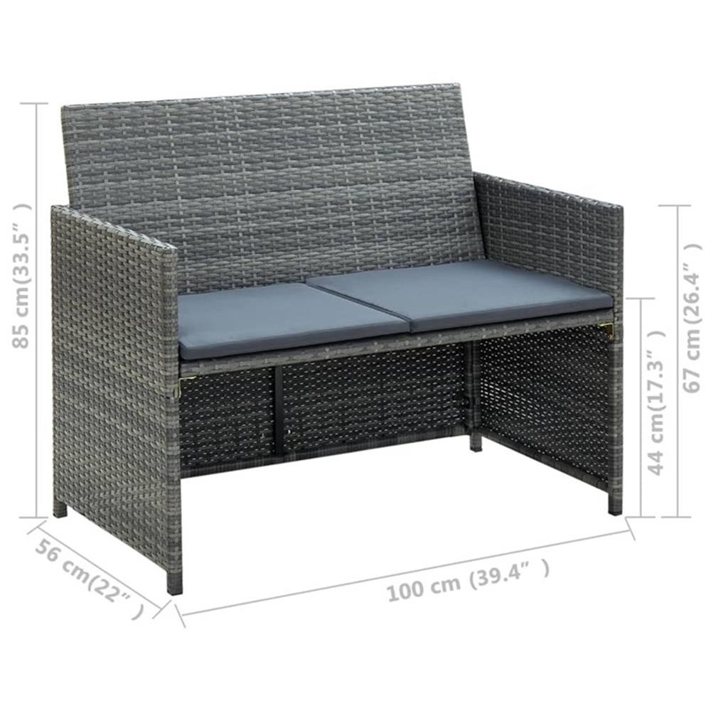 Bowery Hill Contemporary 2-Seater PE Rattan Lightweight Sofa in Gray