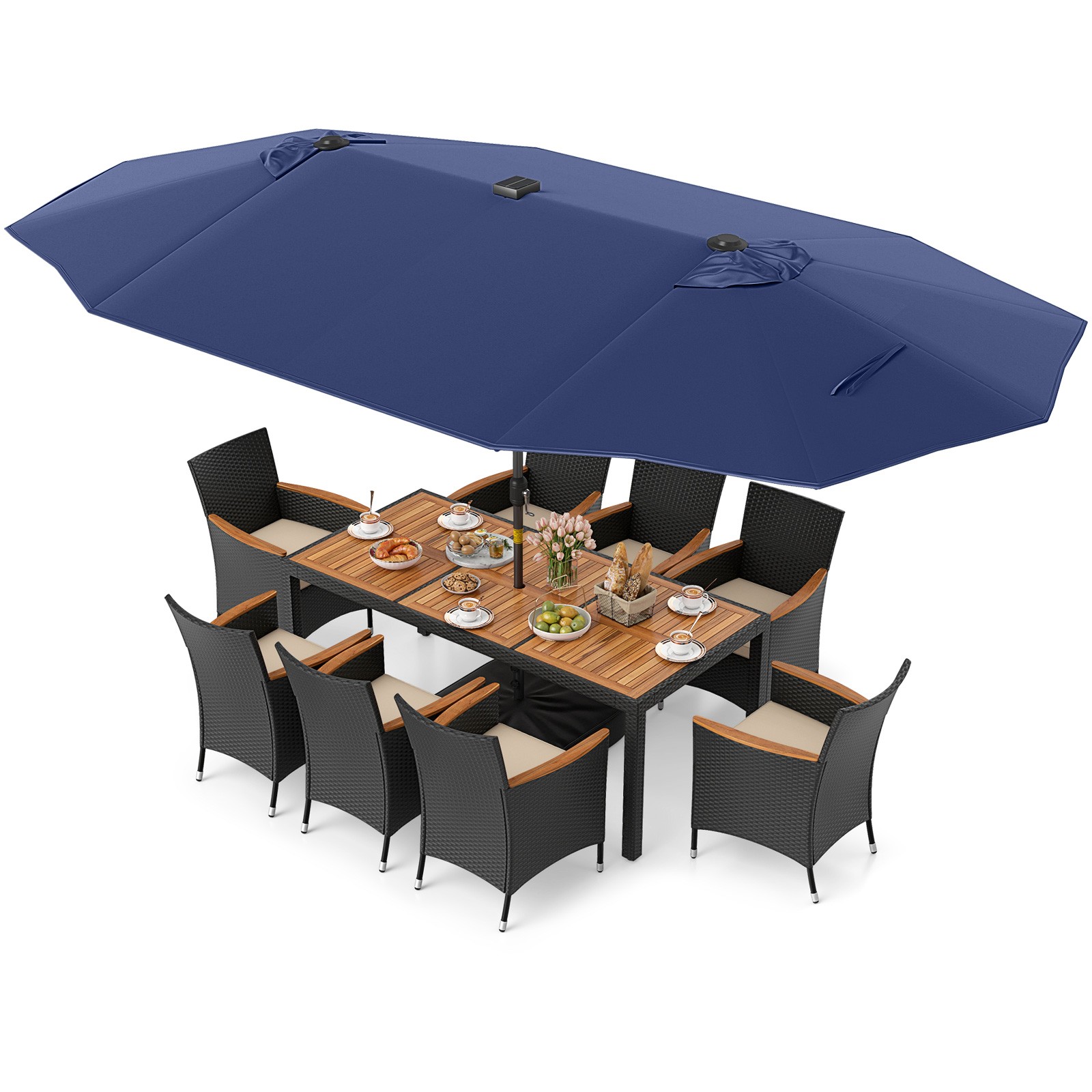 11 PCS Patio Dining Set w/ 15ft Double-Sided Patio Umbrella (Base Included)
