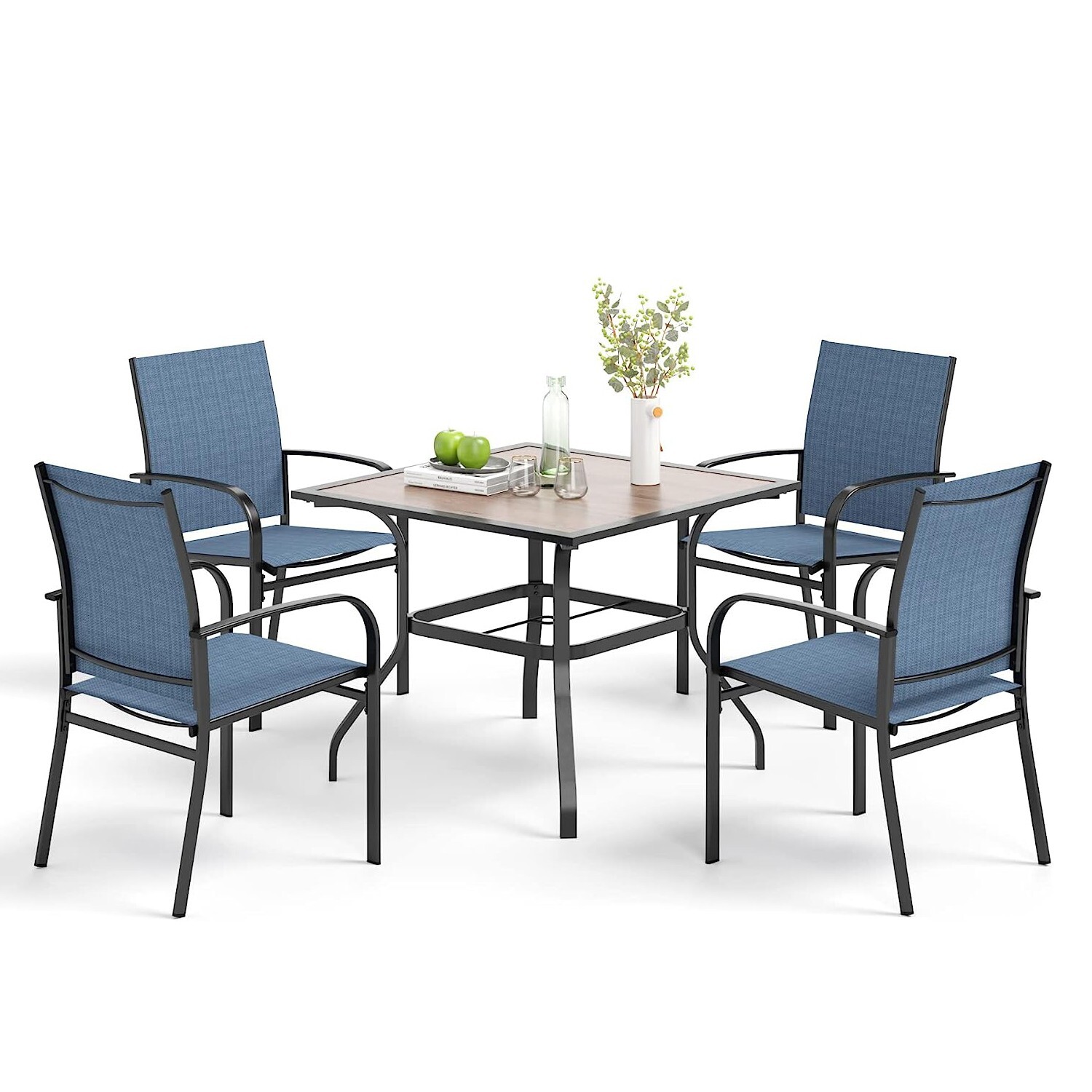 5 Piece Patio Furniture Set Outdoor Dining Set with 4 Dining Chairs Square Table