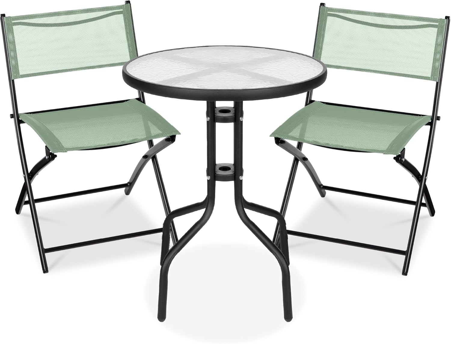 3-Piece Patio Bistro Dining Furniture Set w/Textured Glass Tabletop 2 Steel