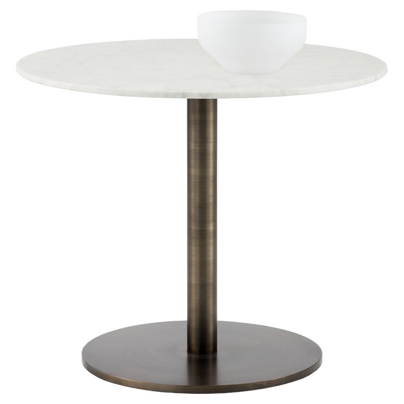 Maklaine 35″ Round Modern Marble Bistro Table in White and Antique Bronze