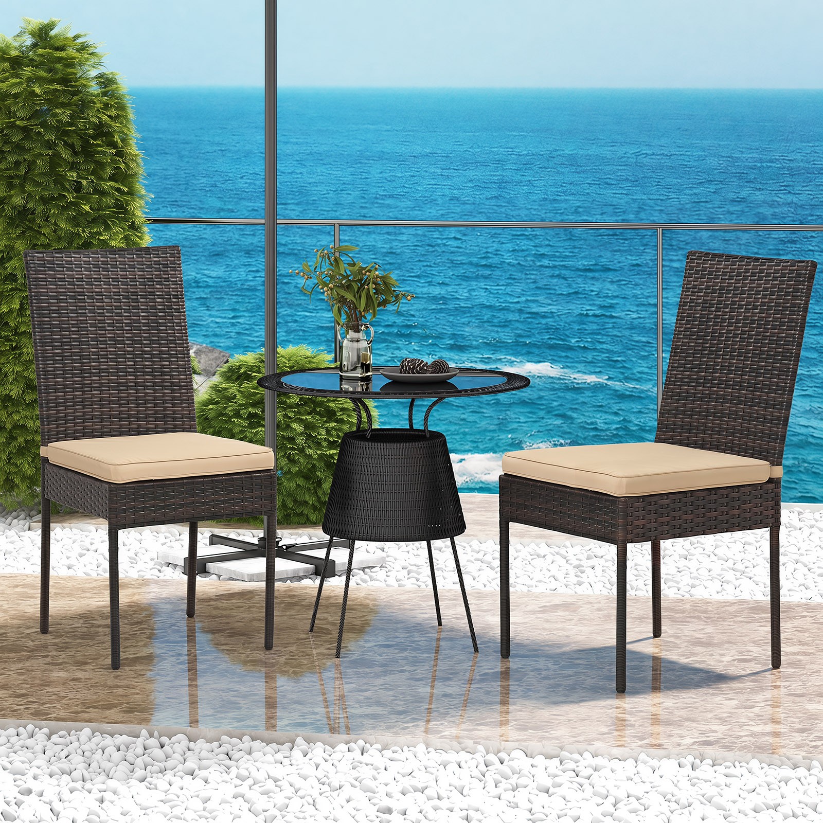 PE Wicker Patio Chairs Set of 4, Outdoor Dining Chairs w/Cushions, Metal Frame
