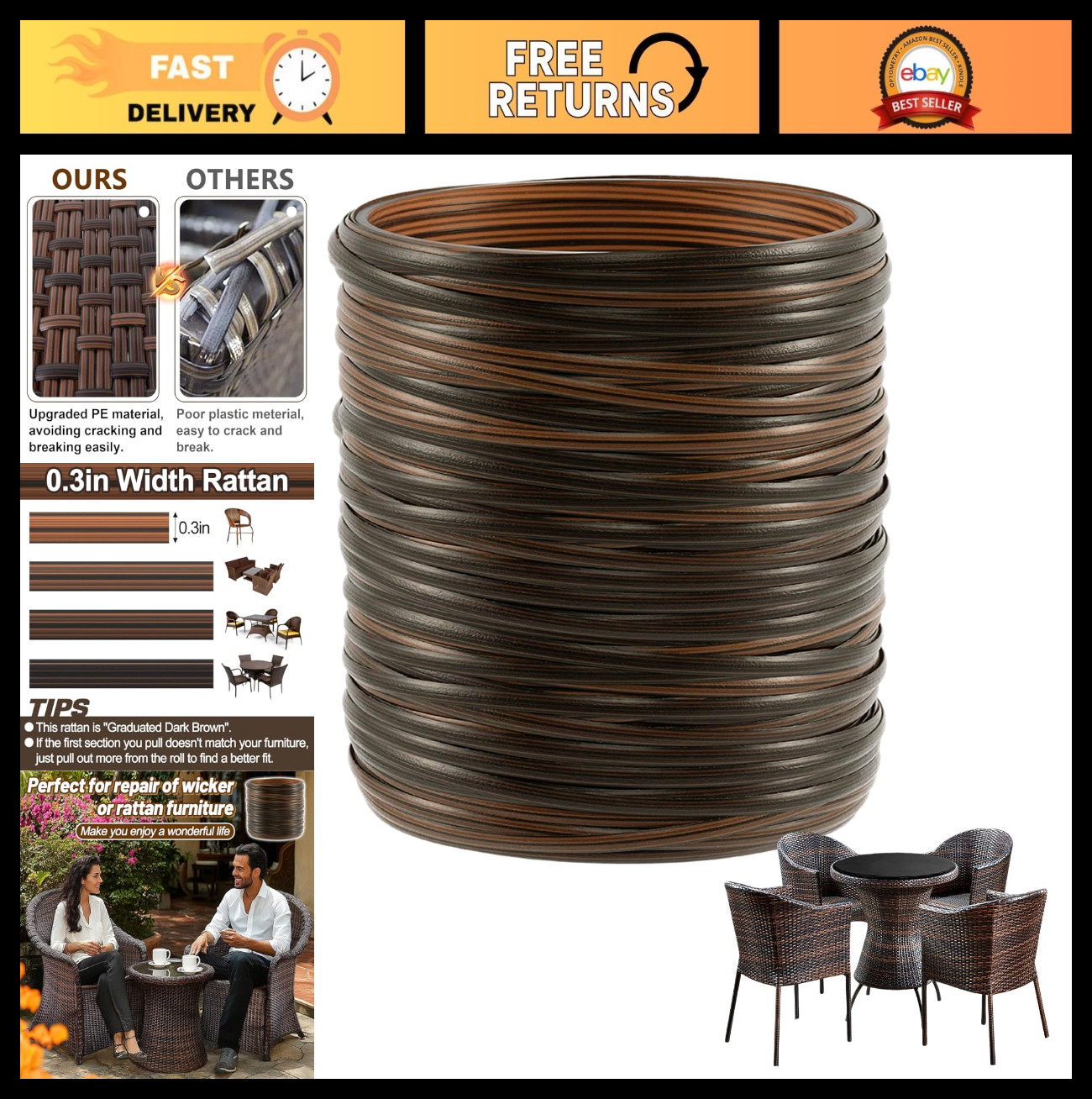 Wicker Repair Kit 459ft – Rattan Patio Chair & Sofa Supplies, Outdoor Furniture