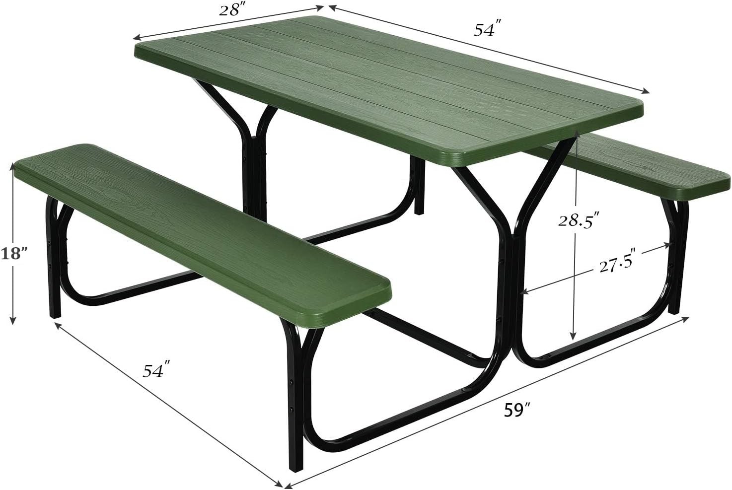 Picnic Table Bench Set Outdoor Camping All Weather Metal Base Yard Pool Dining