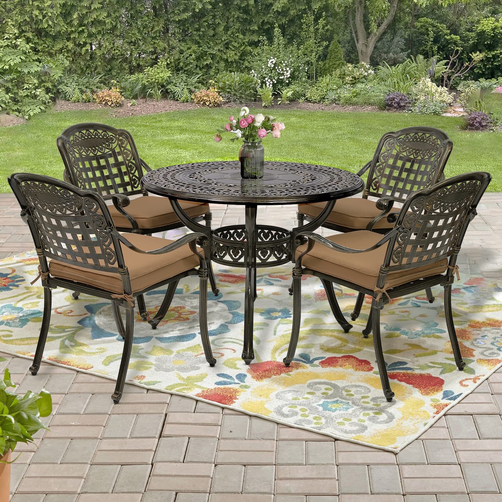 5-Piece Outdoor Patio Dining Set Cast Aluminum Includes 4 Chairs, 1 Round Table