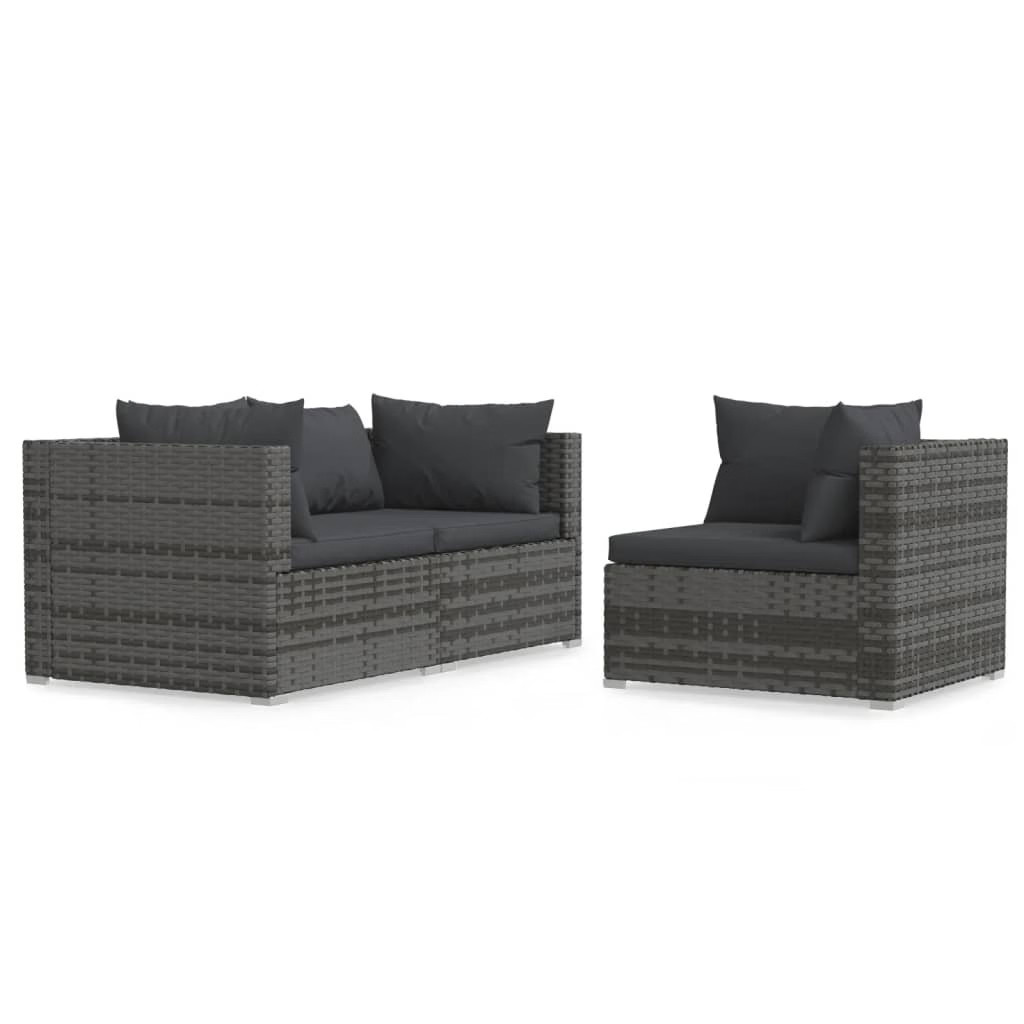 Garden Lounge Set Gray PE rattan, powder-coated steel, plastic