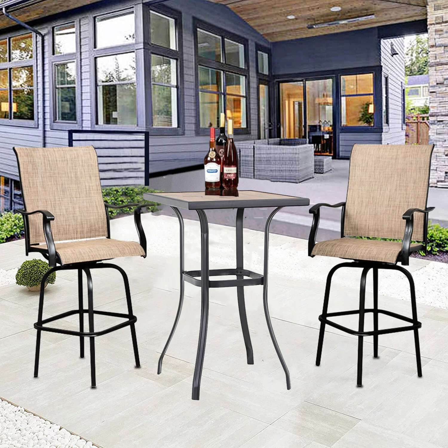 5 PCS Patio Swivel Bar Sets Textilene High Bistro Sets,4 Bar Stools &1 Bar Table