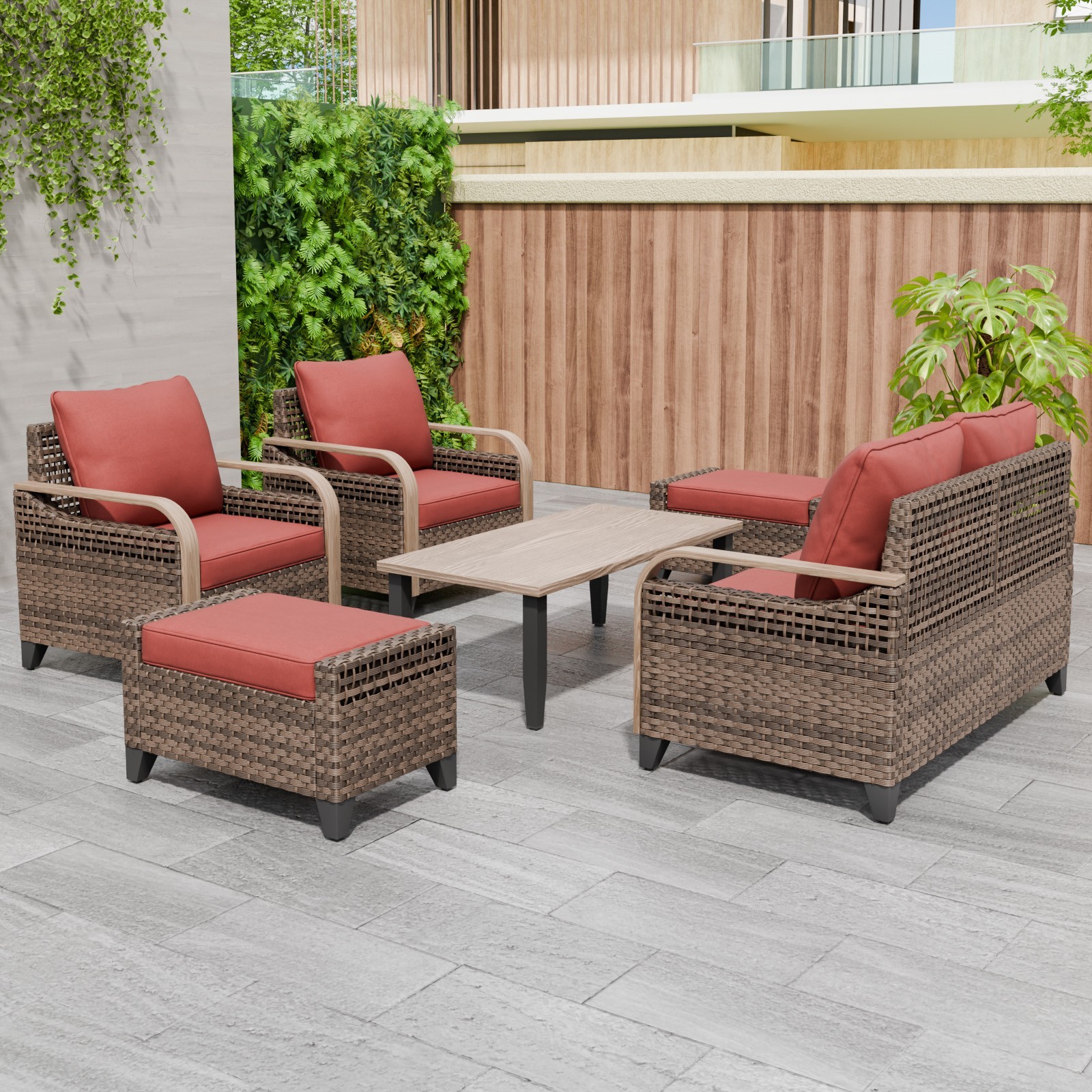 EAGLE PEAK 6 Piece Wicker Outdoor Patio Furniture Set