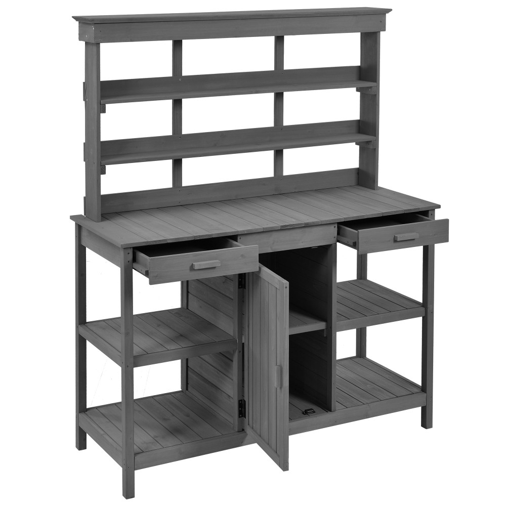 66” Large Outdoor Farmhouse Wooden Potting Bench Table, Garden Workstation