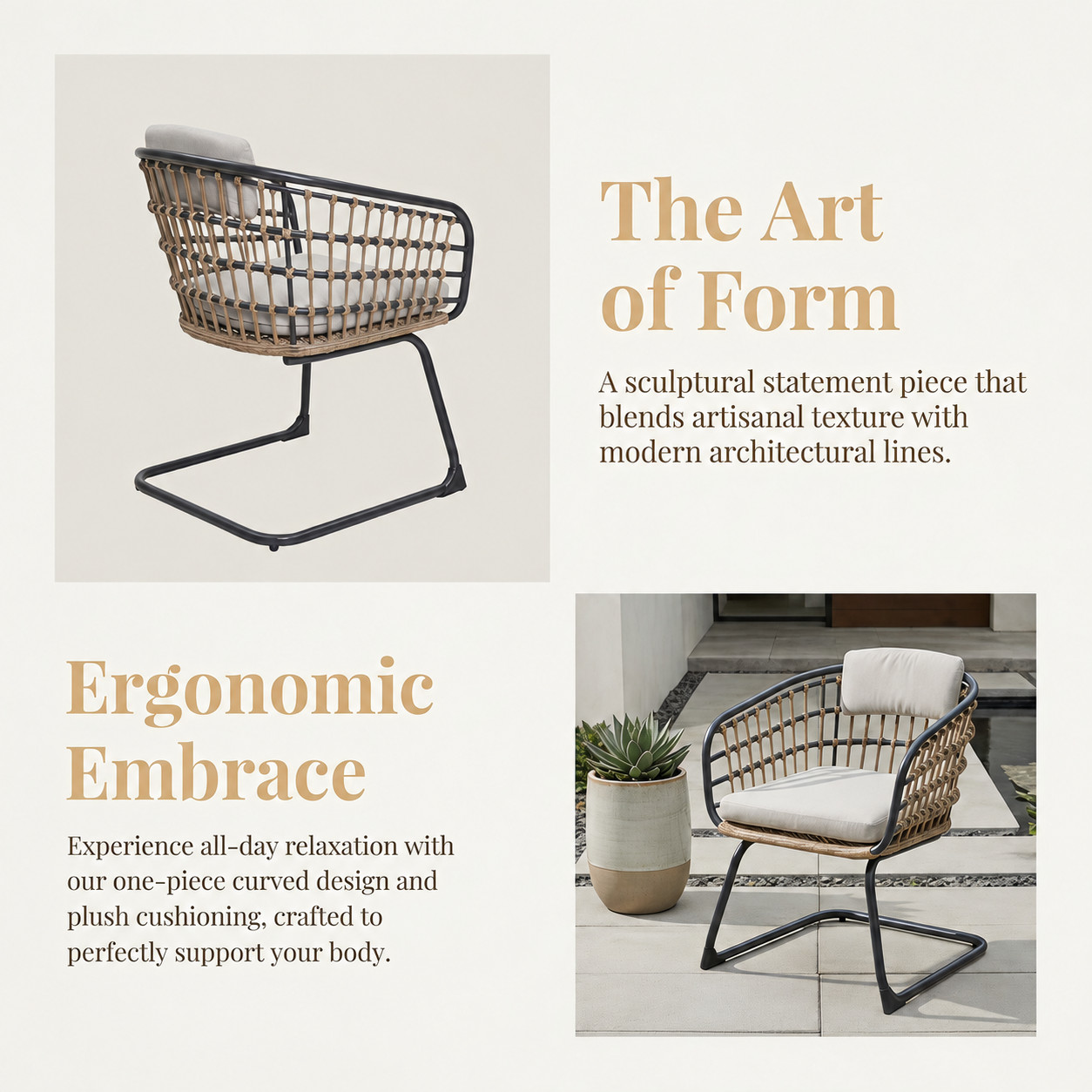 Wicker Dining Chair Set of 2, Beige, Steel Frame, Patio & Garden