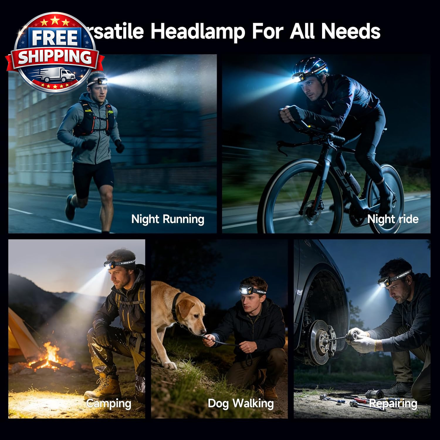 2 Sets High-End Comfortable Camping & Work Headlamp, Long Endurance Lighting 12