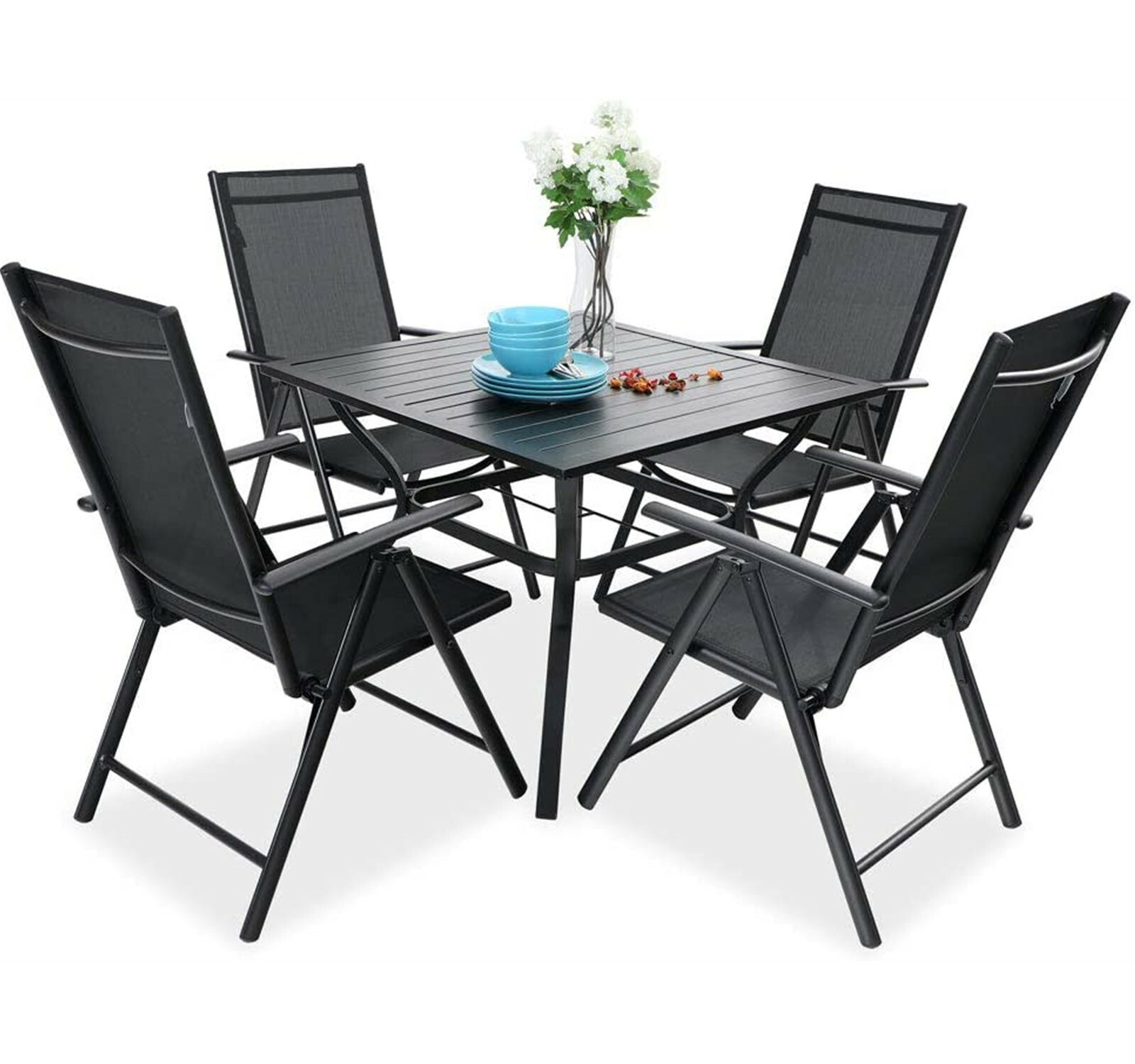 Outdoor Table Chairs Set Folding Chairs Reclining Metal Table Patio Furniture