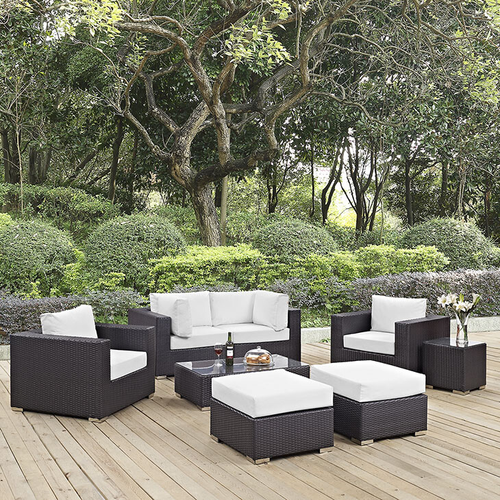 Modway 8PC Wicker Rattan Cushioned Outdoor Patio Sectional Set in Espresso White