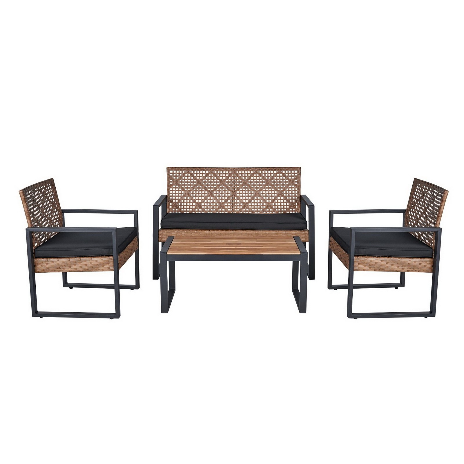 Rattan Loveseat & Chairs & Coffee Dining Table Patio Wicker Furniture Set for 4