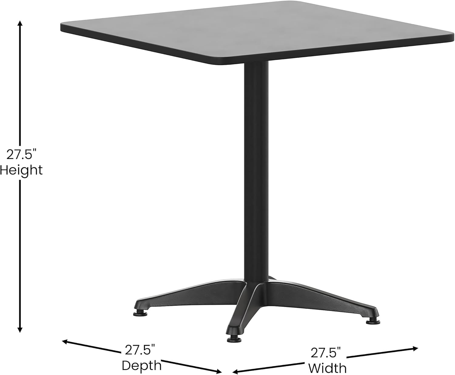 Lila 27.5” Square Aluminum Table Set with 4 Black Slat Back Chairs