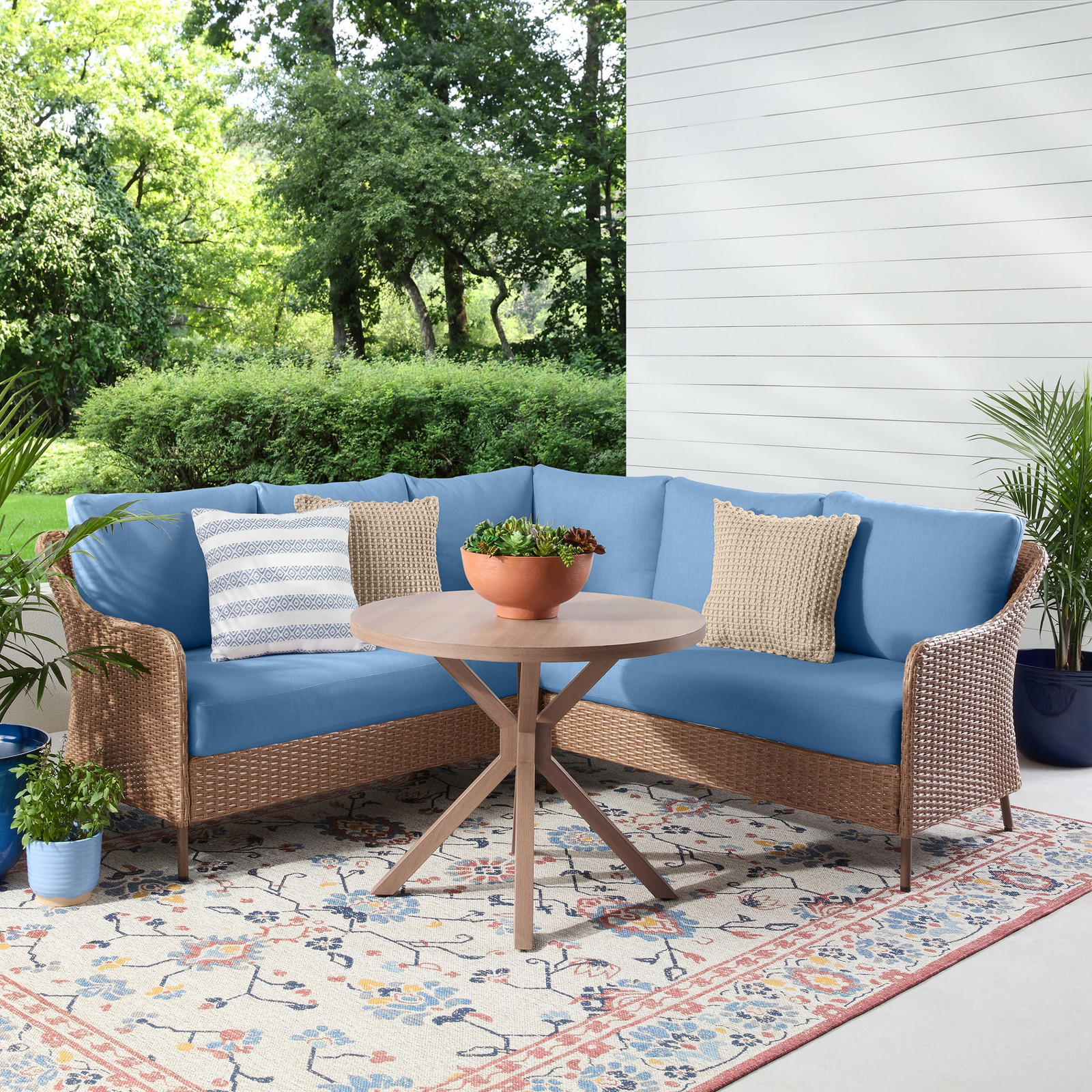 Chelsea Outdoor Patio 4-Pieces Sectional Dining Set, Blue