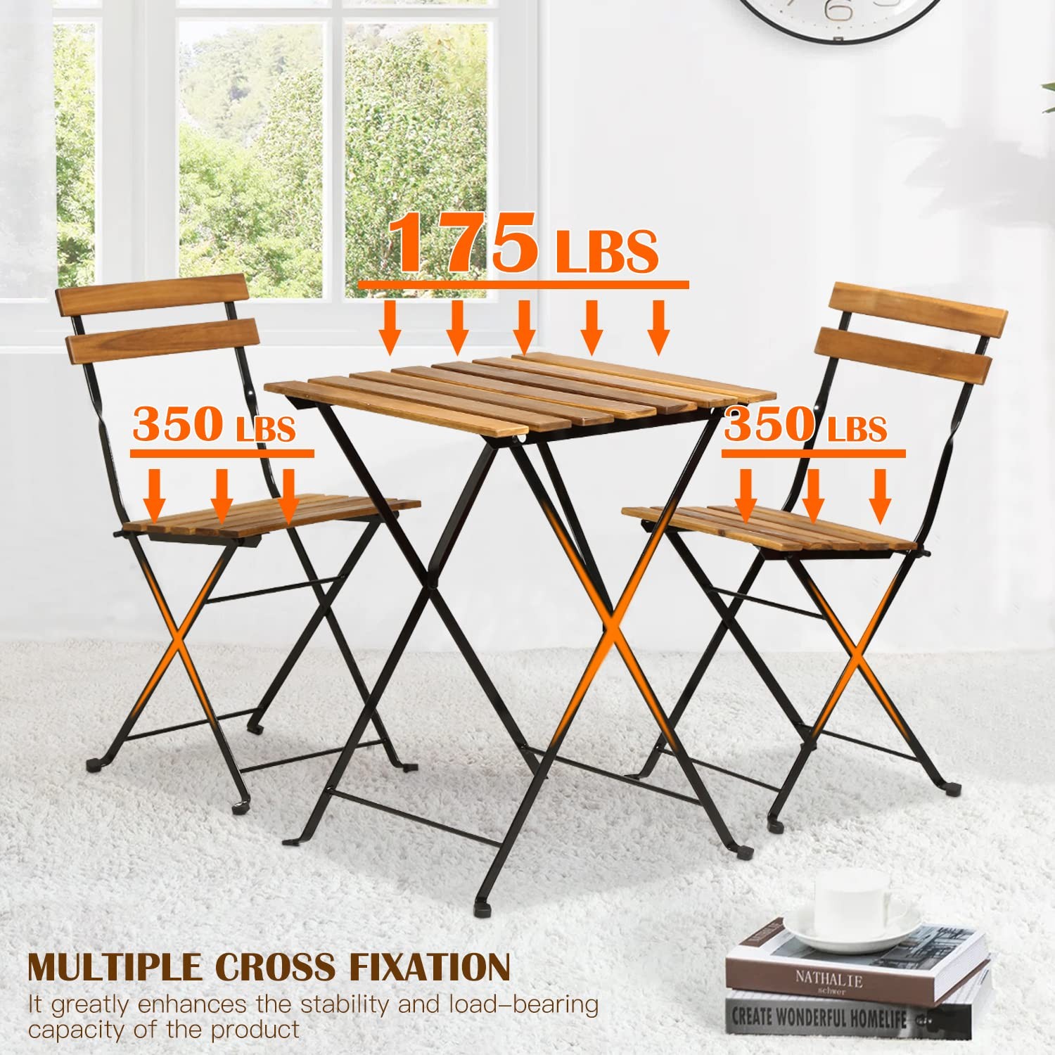 Fdw 3-Piece Wood Patio Bistro Set Outdoor Furniture Set Bistro Table Set Patio