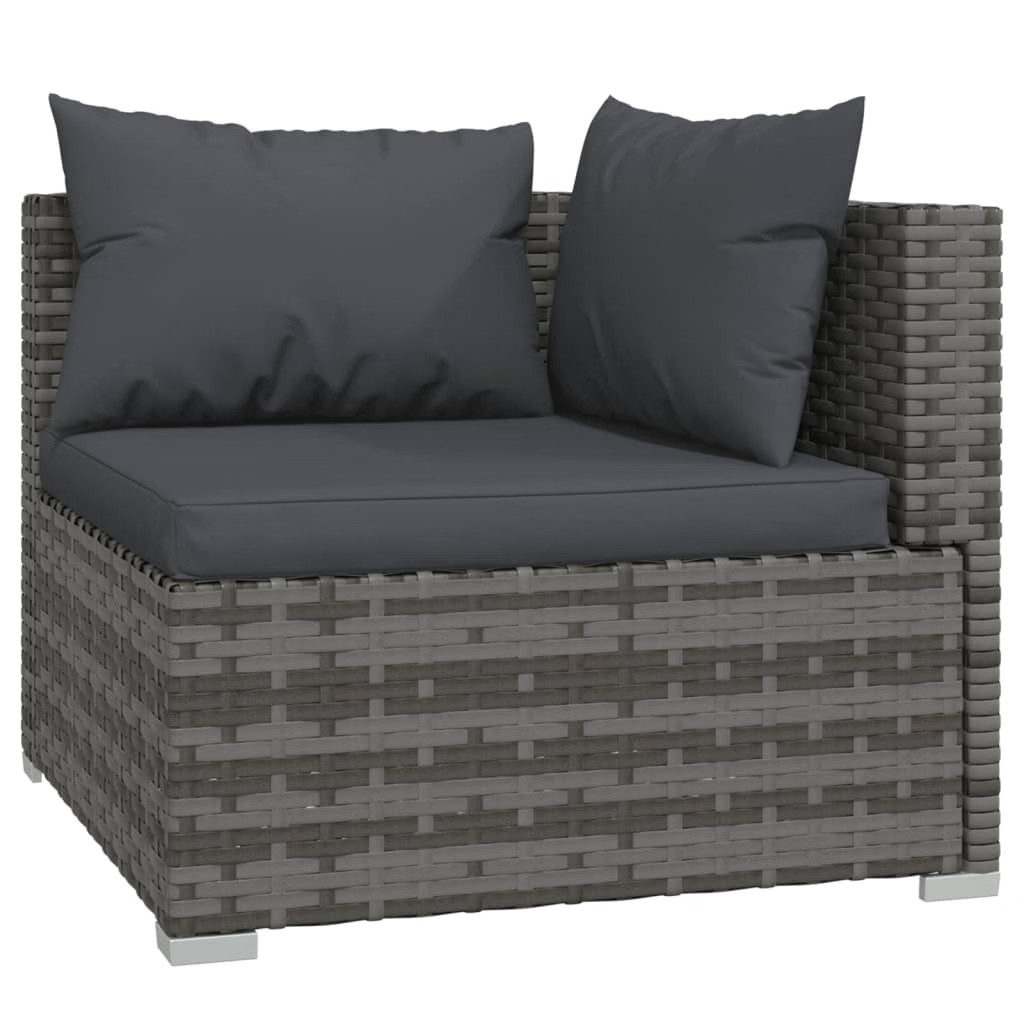 Garden Lounge Set Gray PE rattan, powder-coated steel, plastic