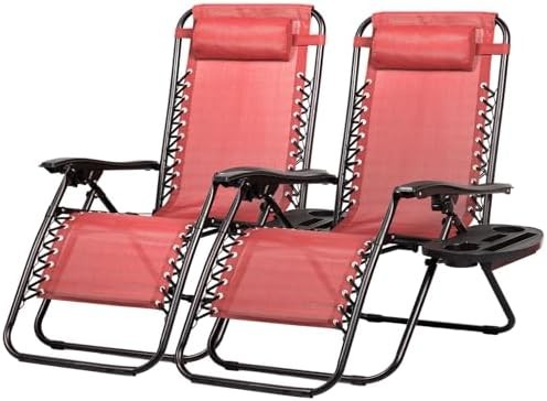 Nazhura Set of 2 Relaxing Recliners Patio Chairs Adjustable Steel Mesh Zero Grav