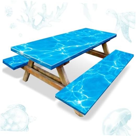 3 Pcs Vinyl Picnic Table Cover with Bench Cover 6 ft 30 x 72 Inch Seawater