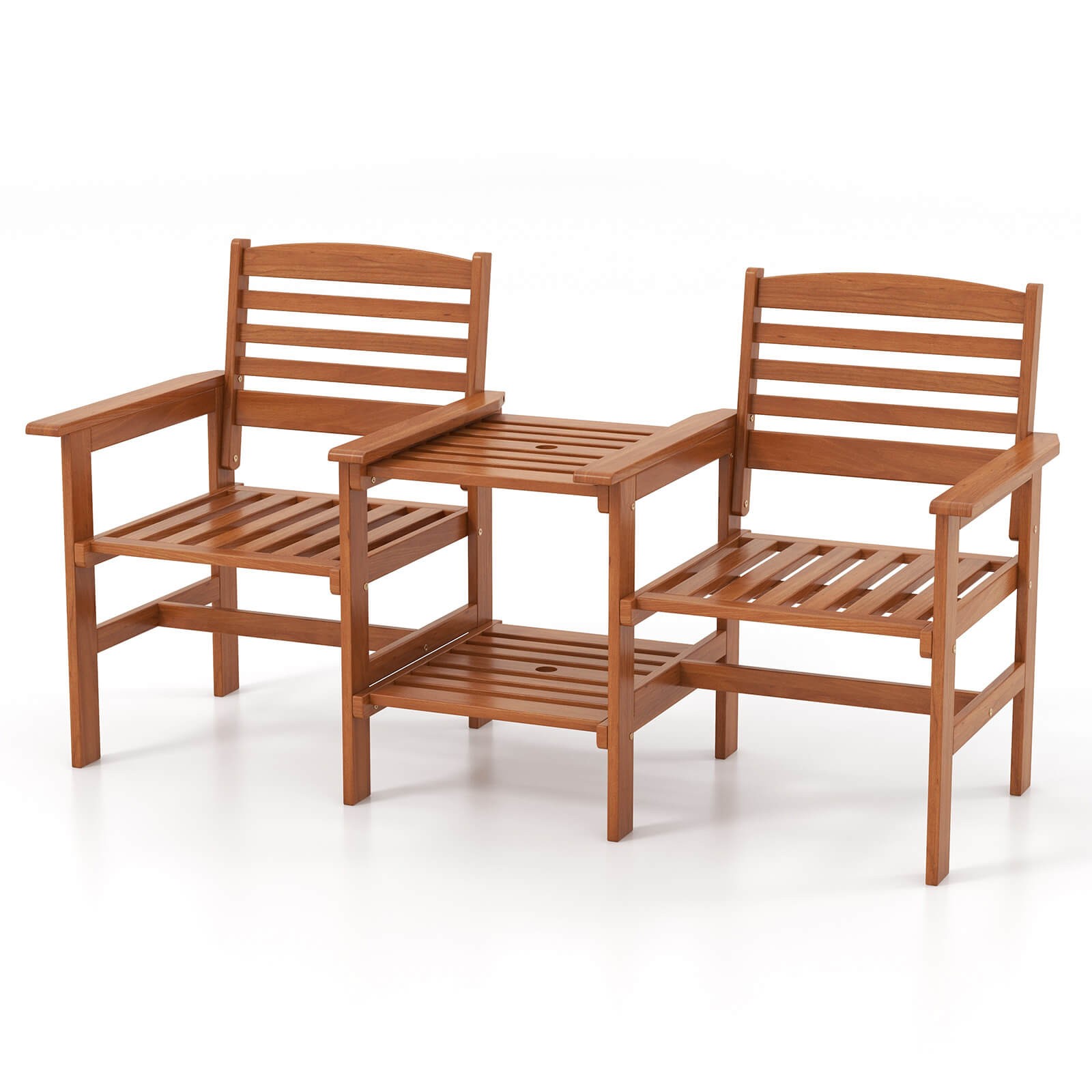 Outdoor Patio Loveseat with Coffee Table and Umbrella Hole for Garden Poolside