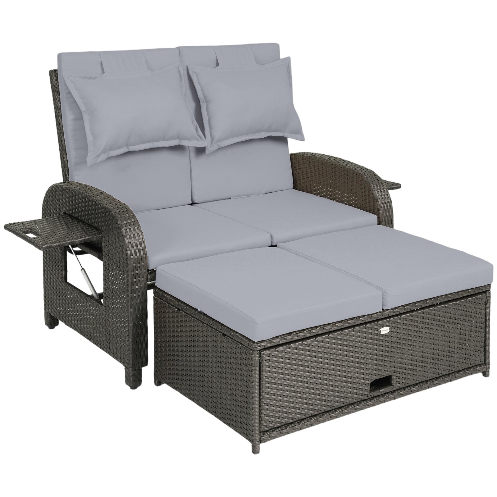 Outdoor Patio Rattan Daybed w/ Storage Ottoman, Gray