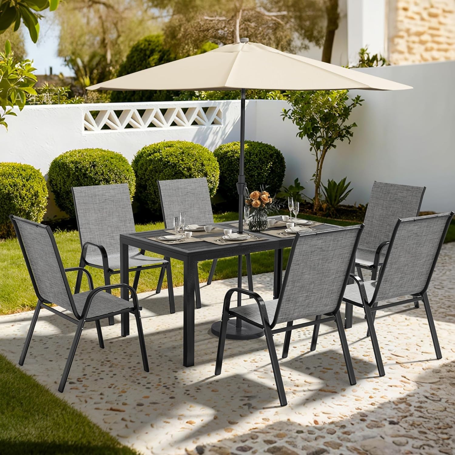 All-Weather 7-Piece Garden Dining Set with Umbrella Hole for Stylish Gatherings