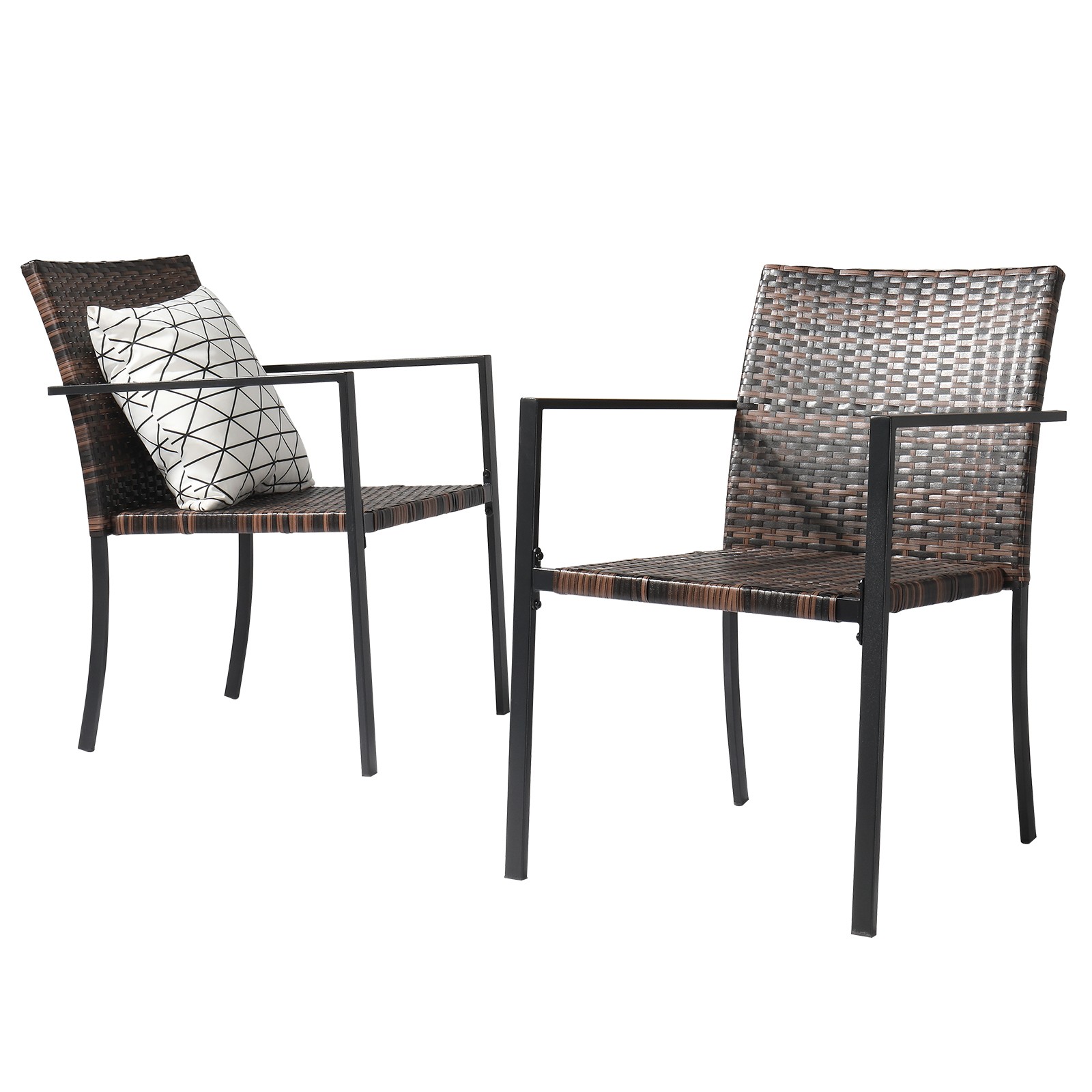 Set of 2 Stackable Outdoor Wicker Patio Dining Chairs AllWeatherFirepit Armchair