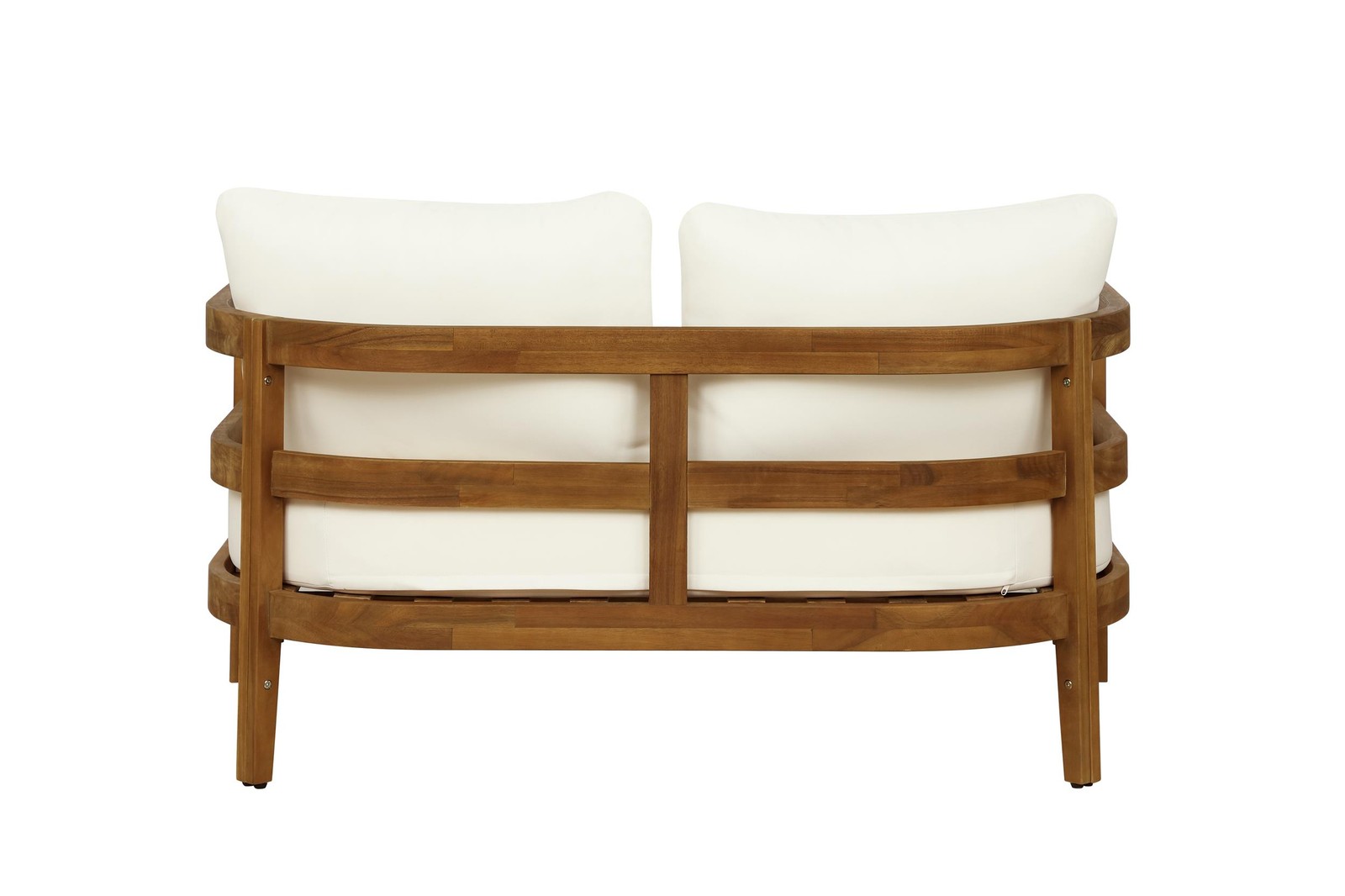 Linon Seacrest Loveseat and Table Set with Beige Cushions in Brown Acacia Wood