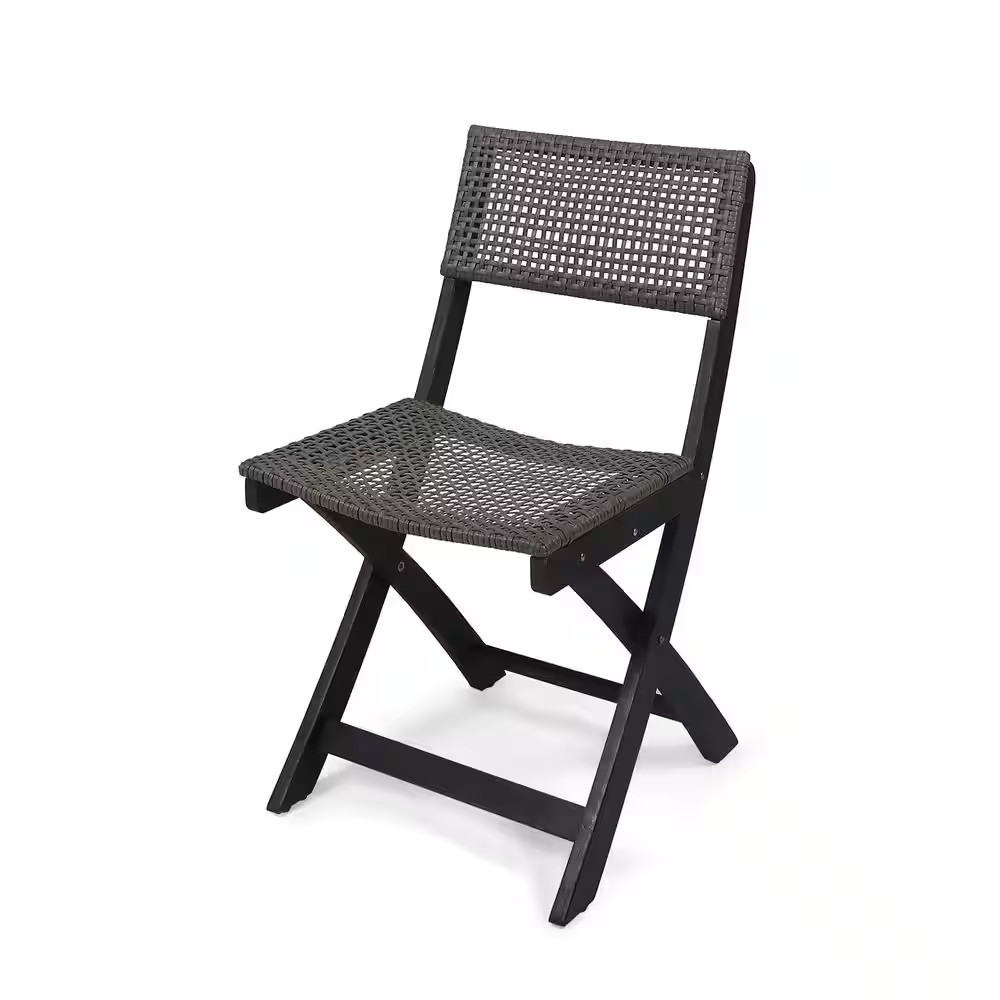 Set of 2 Outdoor Acacia Foldable Wicker Chairs, Gray+Brown, for Restaurants, Pat