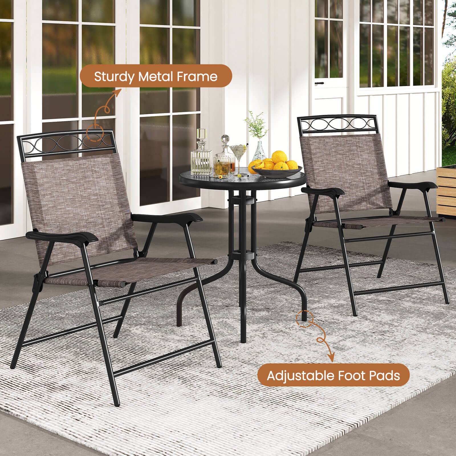 3 PCS Outdoor Bistro Dining Furniture Set w/1.57 Inch Umbrella Hole Rippled