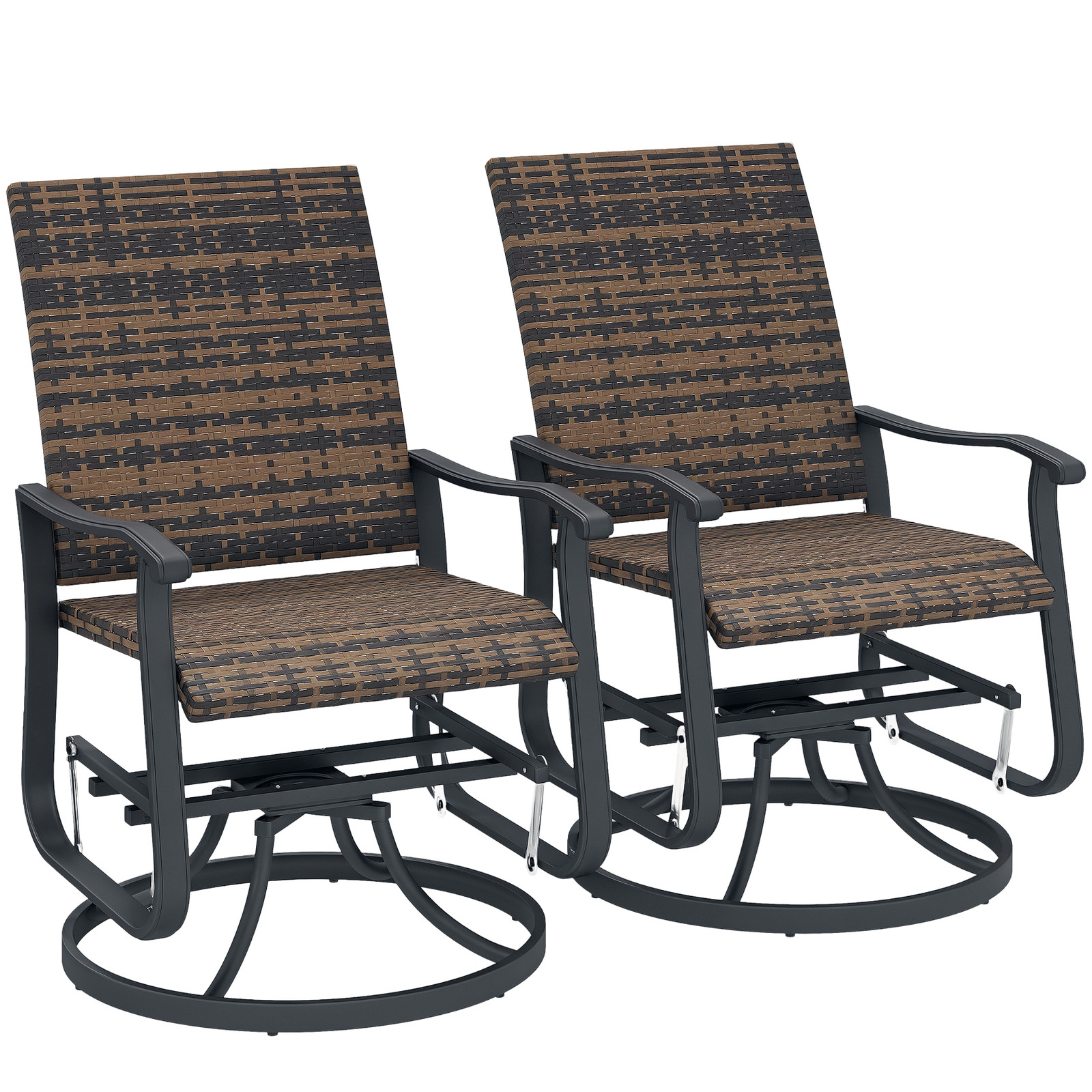 PE Wicker Glider Set of 2, Powder-Coated Steel, High Back, Brown, Outdoor