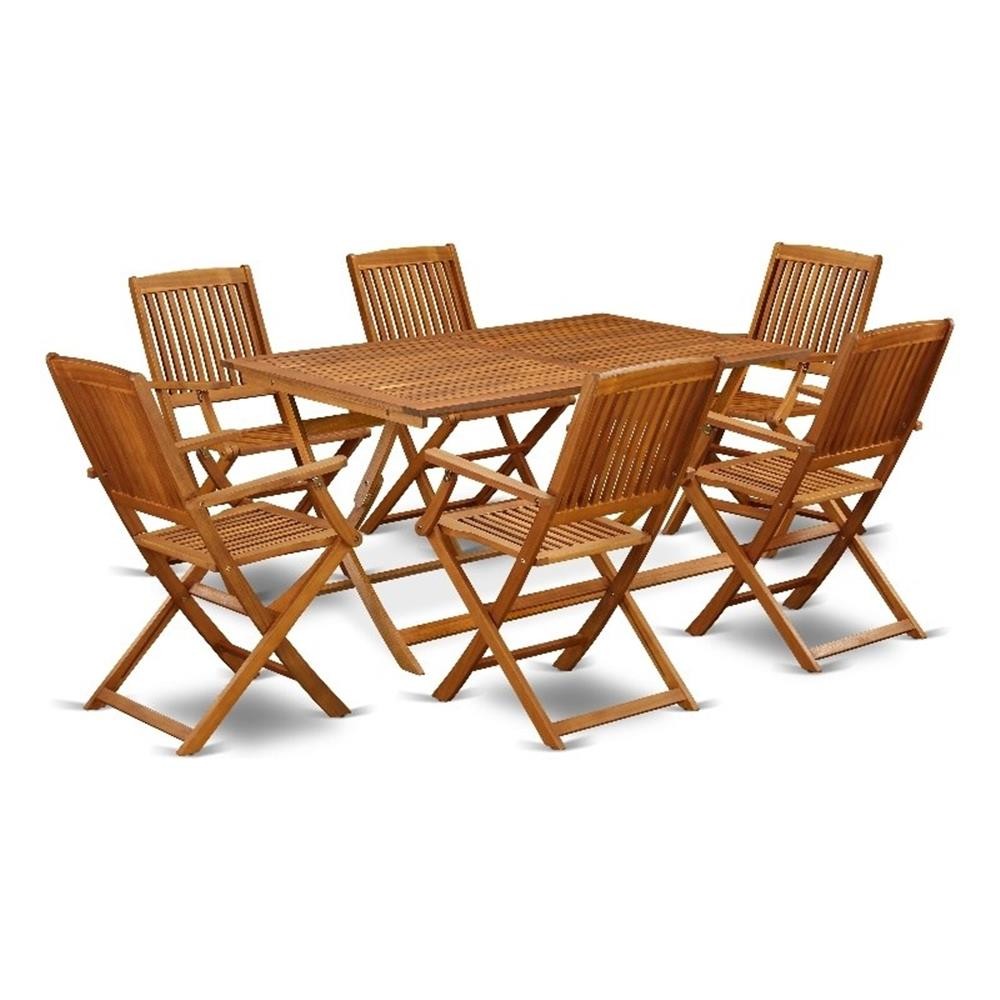 AECM7CANA – Outdoor Table with 6 Folding Patio Armchairs- Natural Oil Finish