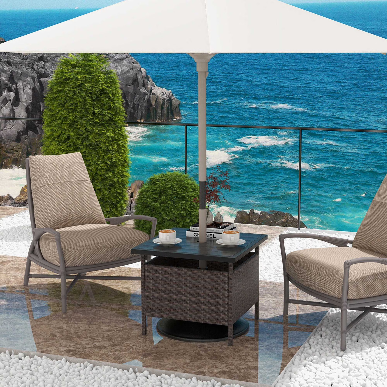 22” Patio Rattan Square Side End Table Garden Bistro Umbrella Stand Table W/…