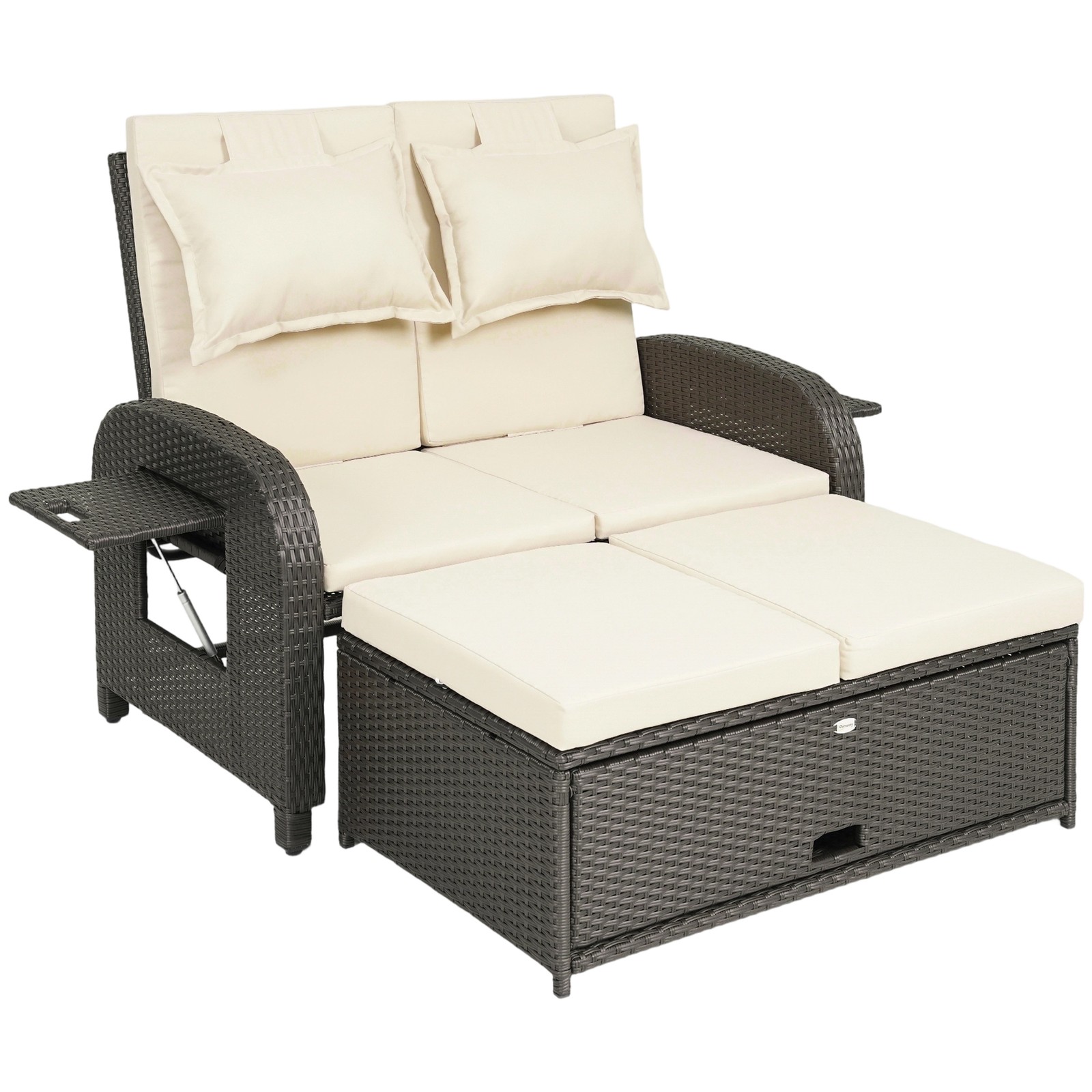 Outdoor Patio Rattan Daybed w/ Storage Ottoman, Beige