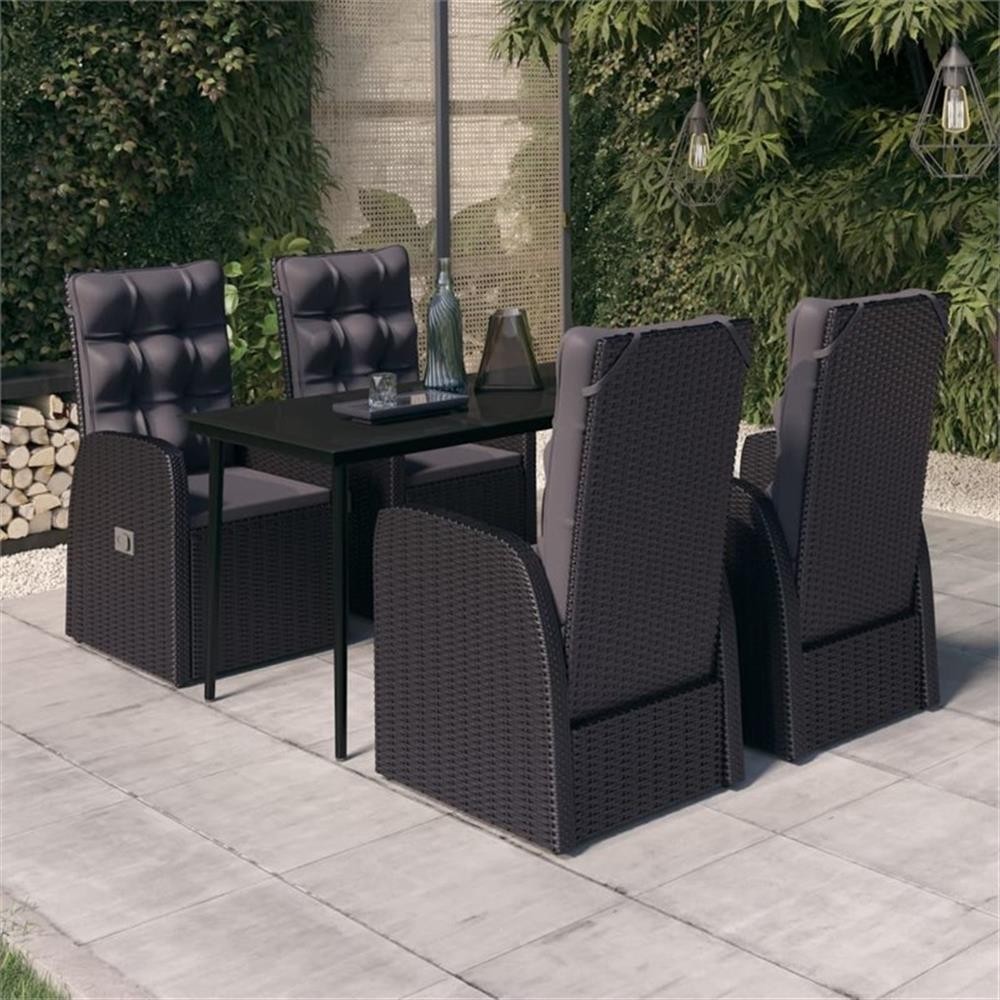 Bowery Hill PE Rattan/Powder-Coated Steel/Glass Garden Dining Set in Black